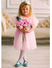 Pink Tulle Pearls Flower Girl Dress With Silver Bow
